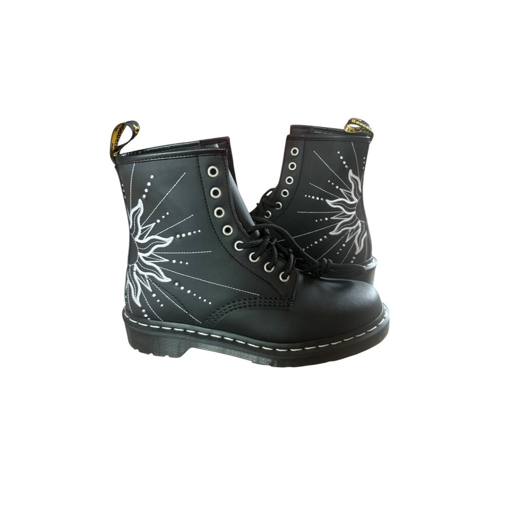 Dr. Martens Black Combat Boots with White Sun Graphic